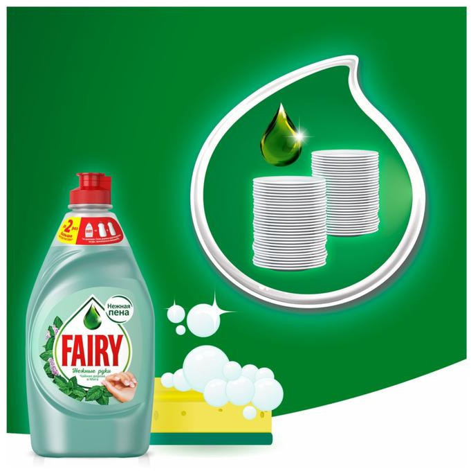 Средство для мытья посуды Fairy "Нежные руки. Чайное дерево и мята", 450 мл