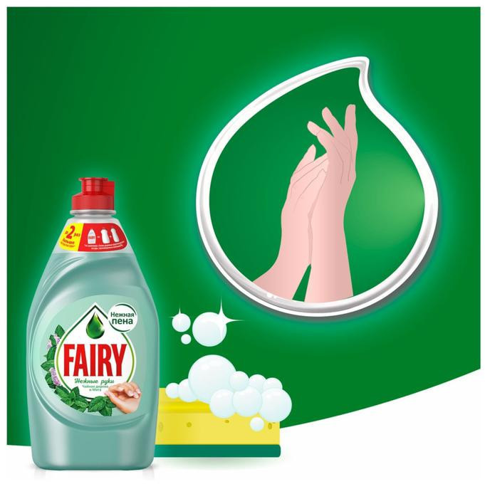 Средство для мытья посуды Fairy "Нежные руки. Чайное дерево и мята", 450 мл