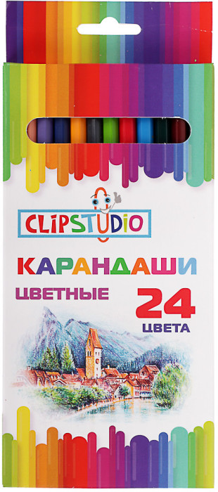 ClipStudio Карандаши 24 цвета шестигранные заточ., пластик, улучшенное письмо, в карт.коробке