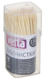 Зубочистки бамбуковые 150 шт, пластиковая упаковка, VETTA