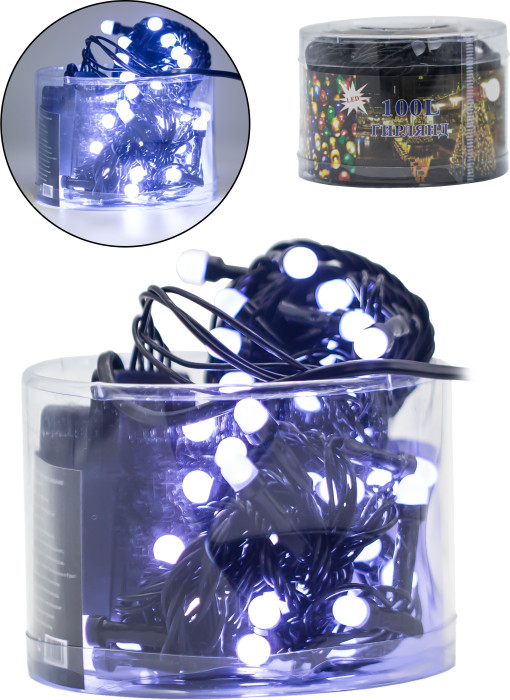 Гирлянда светодиодная LED-8032 черная ШАРЫ (белые) 50ламп
