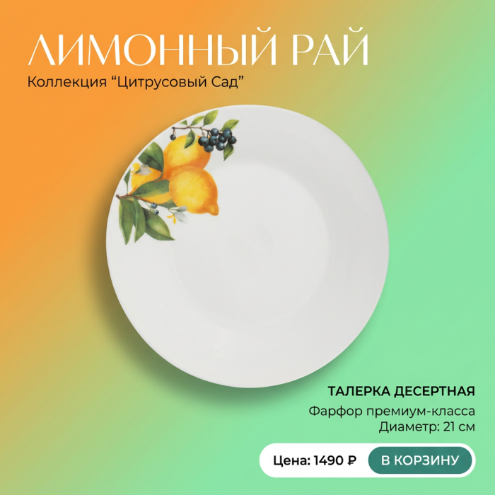 MILLIMI Лимоны Тарелка десертная, опаловое стекло, 20см