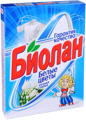 Стиральный порошок БИОЛАН Ручная стирка, Белые цветы, к/к, 350 гр