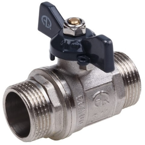 Кран шаровой AQUALINK, PN 50, наружная/наружная резьба 3/4", бабочка, никелированный