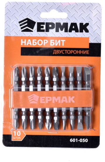 ЕРМАК Набор из 10 двусторонних бит из легированной хромованадиевой стали длиной 65 мм