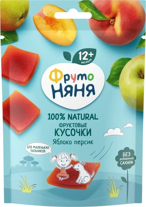 Фруктовые кусочки ФРУТОНЯНЯ Яблоко-персик, с 12 месяцев, 53г